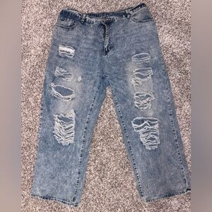 Shein Curve Distressed Wide Leg Jeans 3X High Waist Ripped Denim